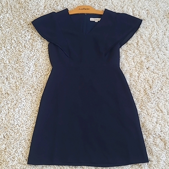 LOFT Dresses & Skirts - Loft Navy Blue Fit and Flare Short Ruffle Sleeve Formal Dress Womens Size 2P